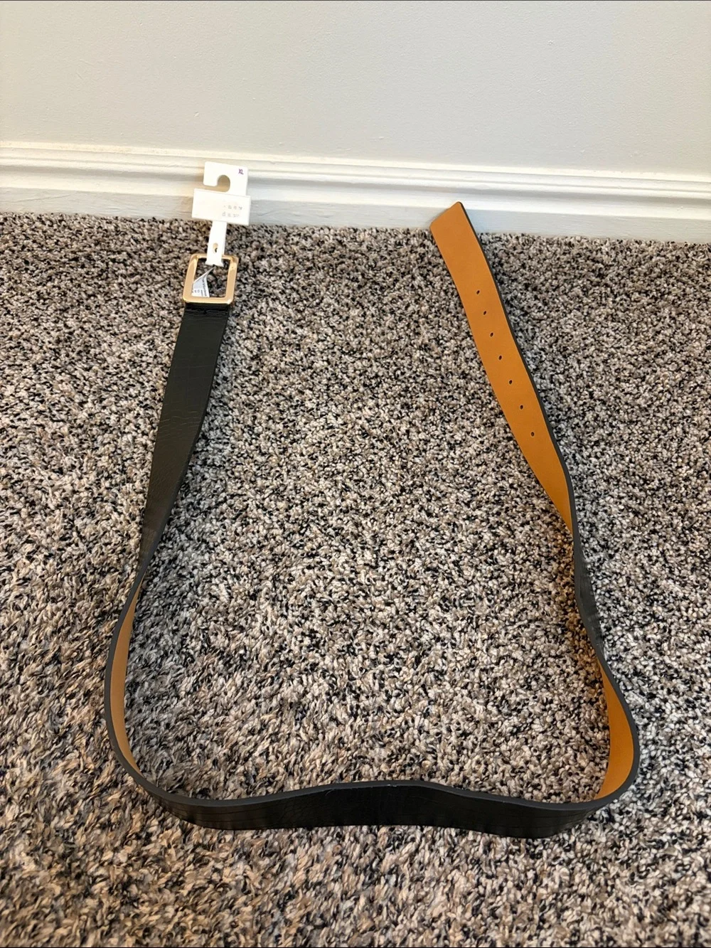 a new day Women's Black/Tan Reversible Belt with Square Silver Buckle